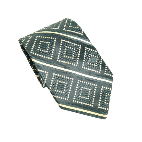 Vintage Don Lopez of California Green/Soft Yellow Mens Tie 60s 70s Retro - Picture 1 of 5
